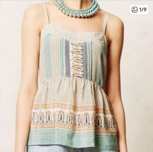 Chic Blue and White Patterned 100%Silk Camisole